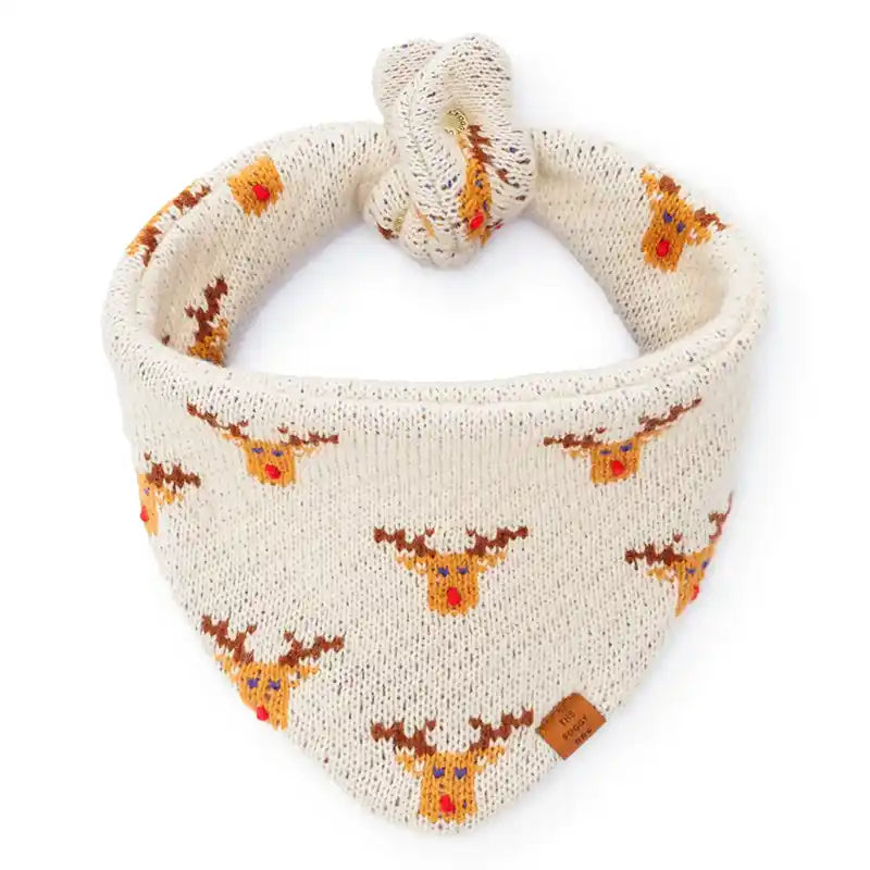 Knitted bandana with reindeer pattern on a white background