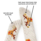 Close up of Reindeer Knit Bandana closure snaps
