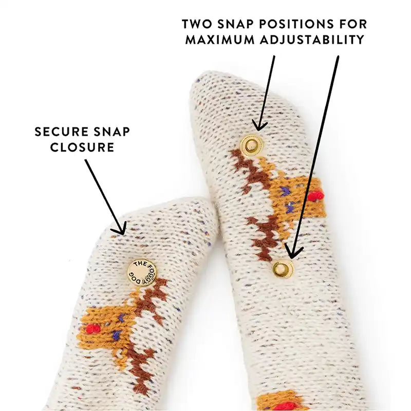 Close up of Reindeer Knit Bandana closure snaps