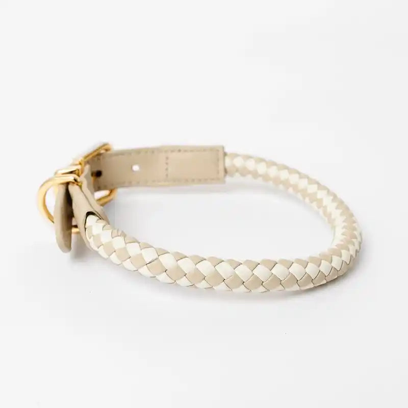beige and cream braided, rolled collar