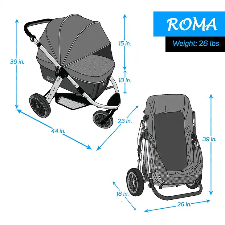 roma jogging pet stroller dimensions