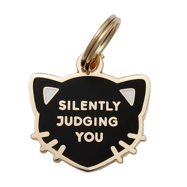 silently judging you cat ID charm tag