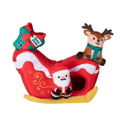 santa sleigh holiday small dog toy set
