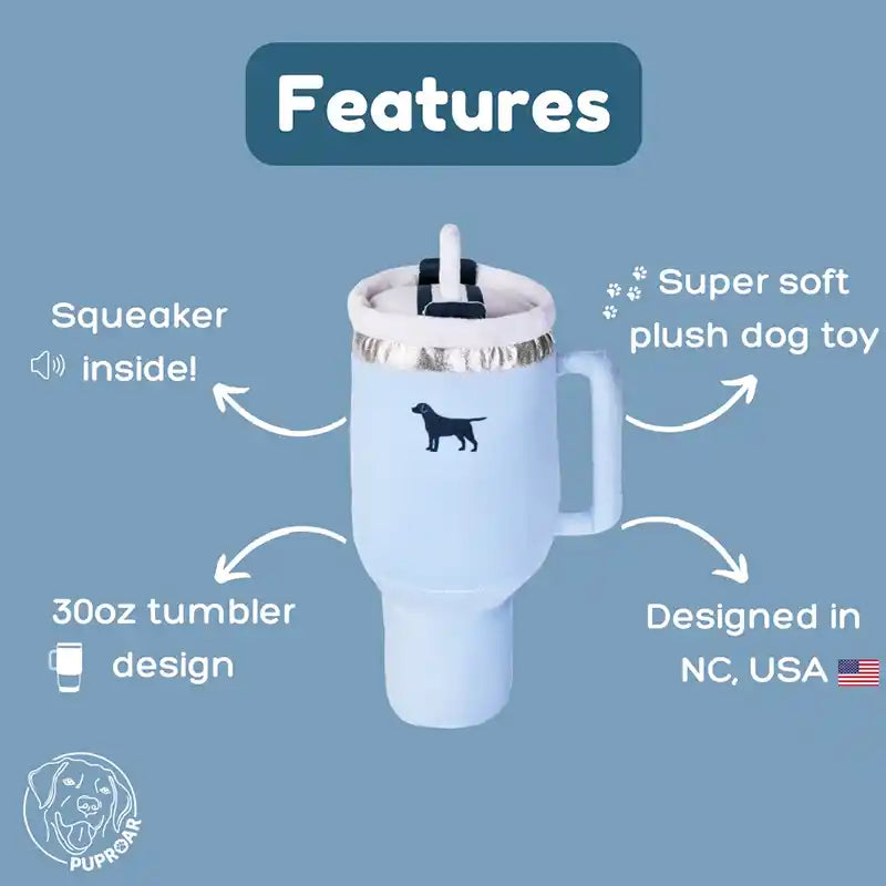 features of pup cup tumbler dog toy