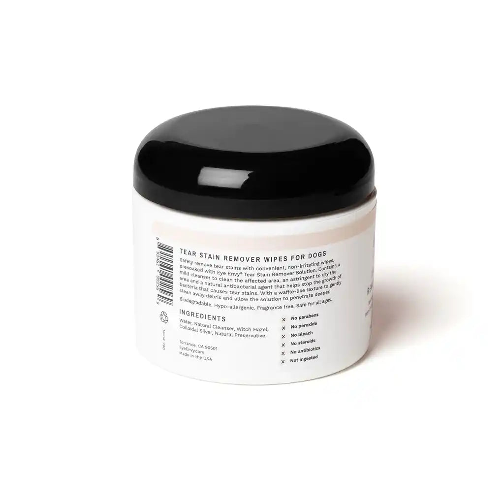 Tear Stain Remover Wipes Back of Jar Info