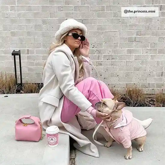 @the.princess.mini with mom wearing miamore blush pink raincoat