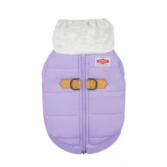 warm up harness dog jacket in lavender