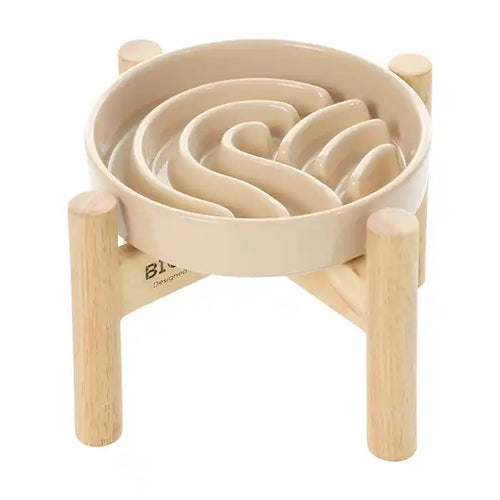 wave slow feeder ceramic pet bowl with stand