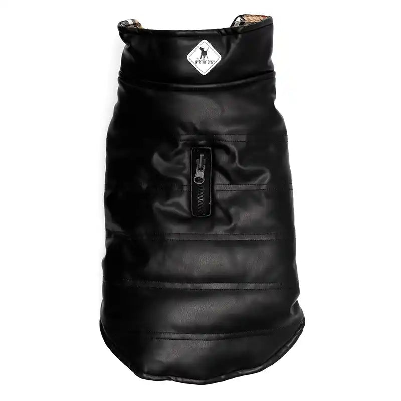Faux leather reversible dog coat