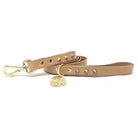nice digs smooth spike leather dog leash - gold tan
