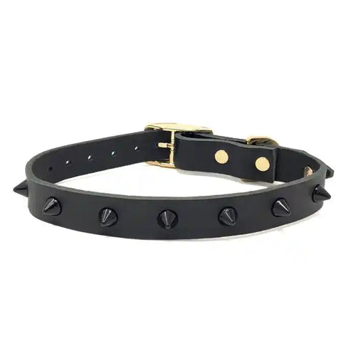 nice digs smooth spike leather dog collar - black noir