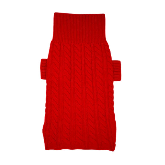 ruby rufus red cable knit cashmere dog sweater