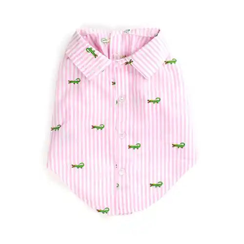 pink striped alligator dog button down shirt