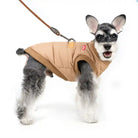 schnauzer modeling charlie's backyard padded harness jacket in Beige