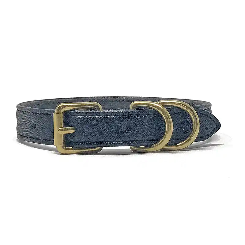 black saffiano faux leather luxury dog collar