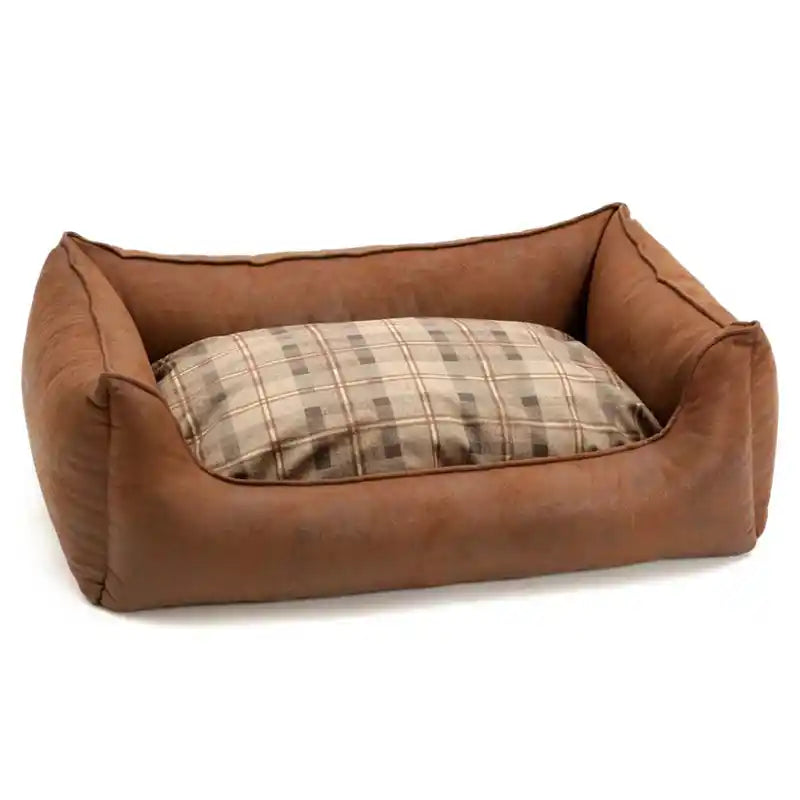 faux leather dog bed in tobacco