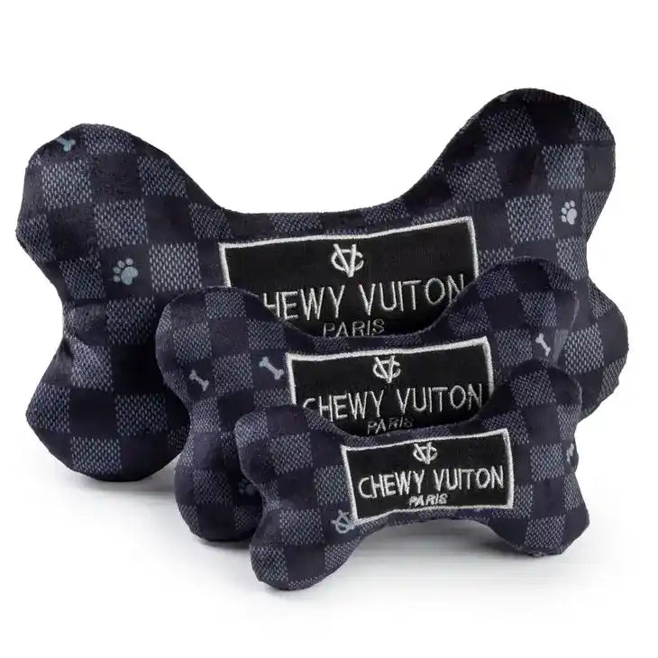 chewy vuiton black checker plush dog bone toy