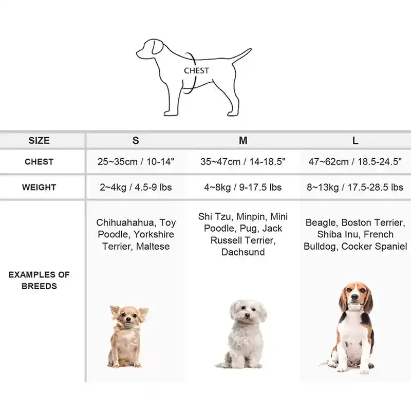 charlie's backyard easy harness size chart