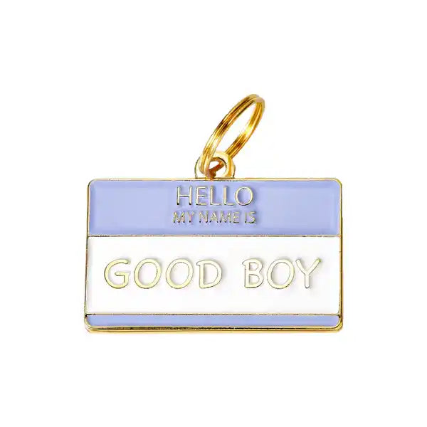 two tails 'hello my name is good boy' dog id tag