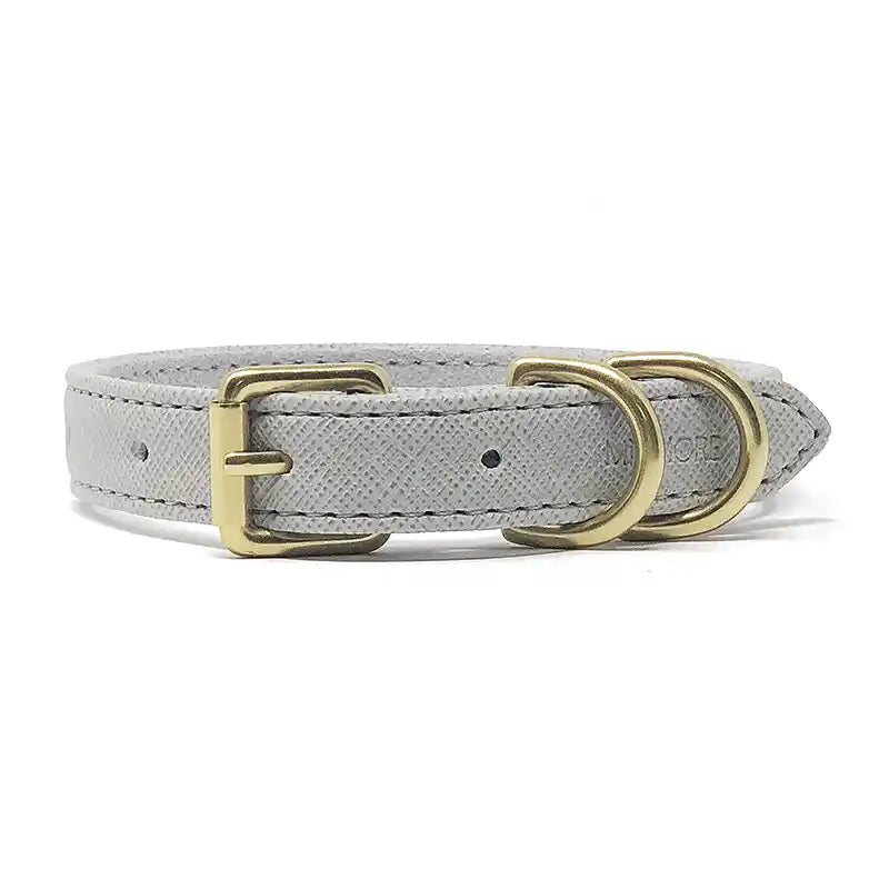 grey saffiano faux leather luxury dog collar