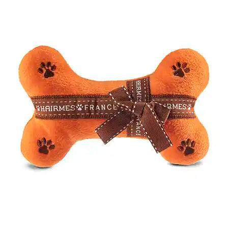orange hairmes dog bone squeaky toy