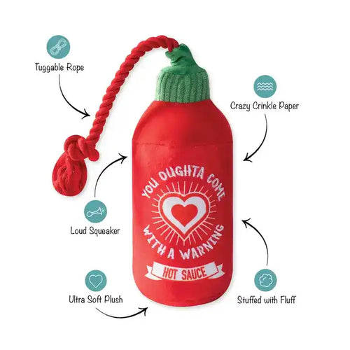 hot sauce squeaky rope dog toy