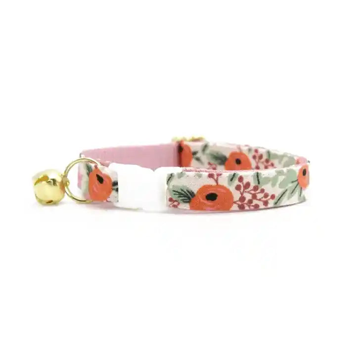 Made By Cleo Rifle Paper Co Juliet Pink Floral Cat Breakaway Collar showing bell