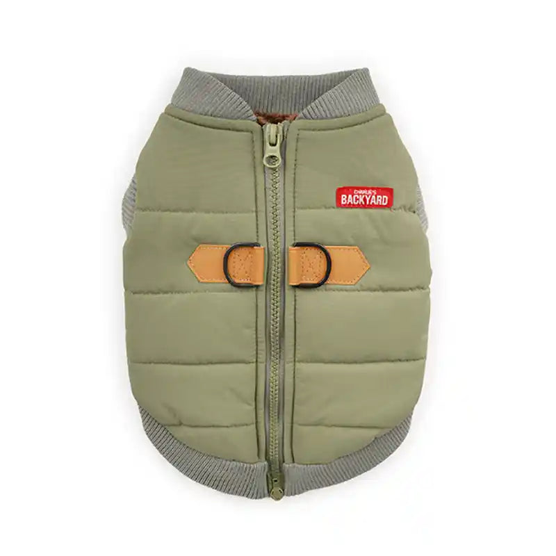 charlie's backyard padded harness jacket zipper in green