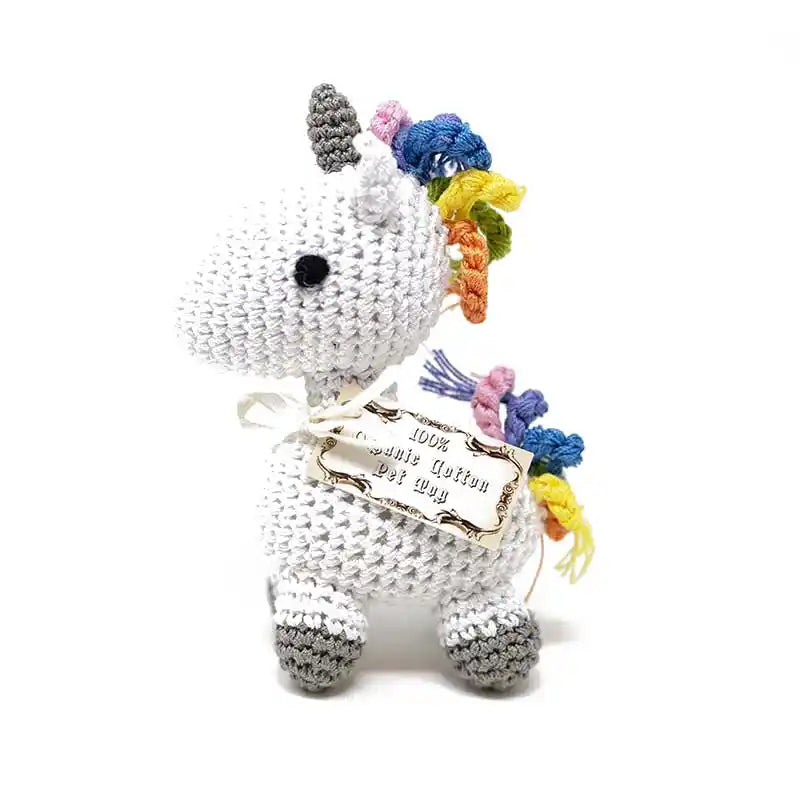 knit unicorn squeaky small dog toy