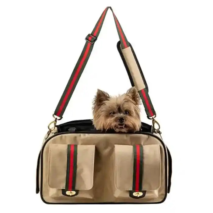 marlee 2 khaki dog carrier with dog