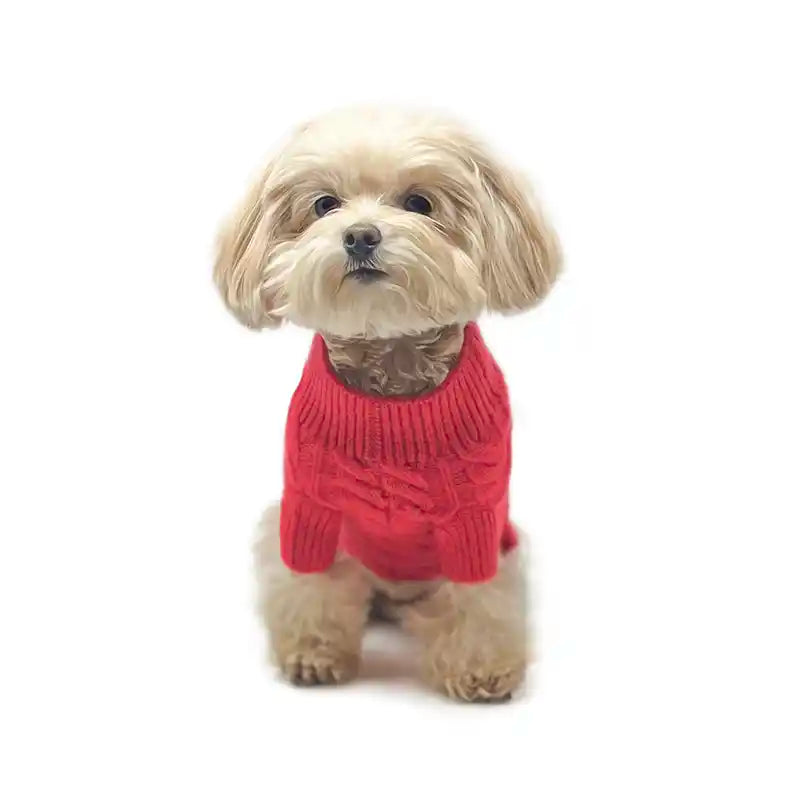 ruby rufus red cable knit cashmere dog sweater