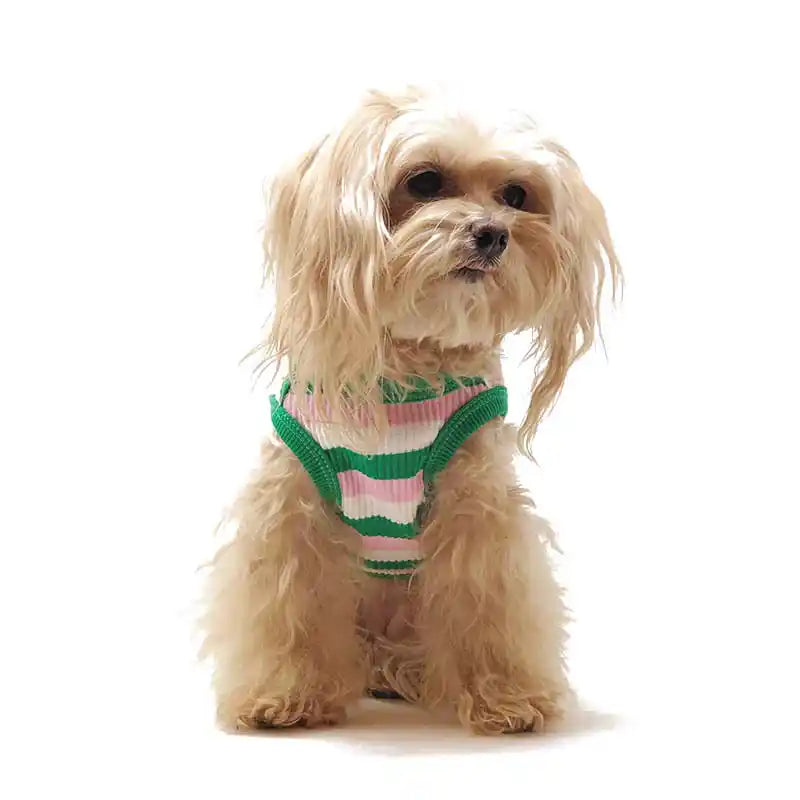striped pink and green sleeveless dog tee