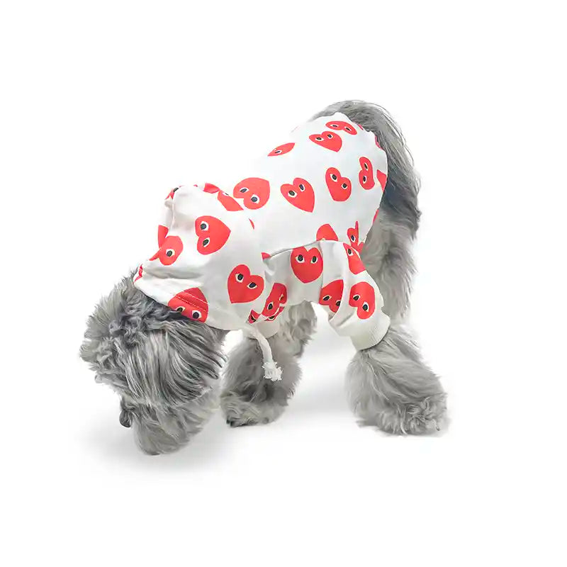 red hearts dog hoodie