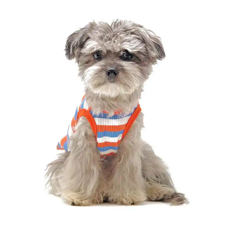 striped red and blue sleeveless dog tee