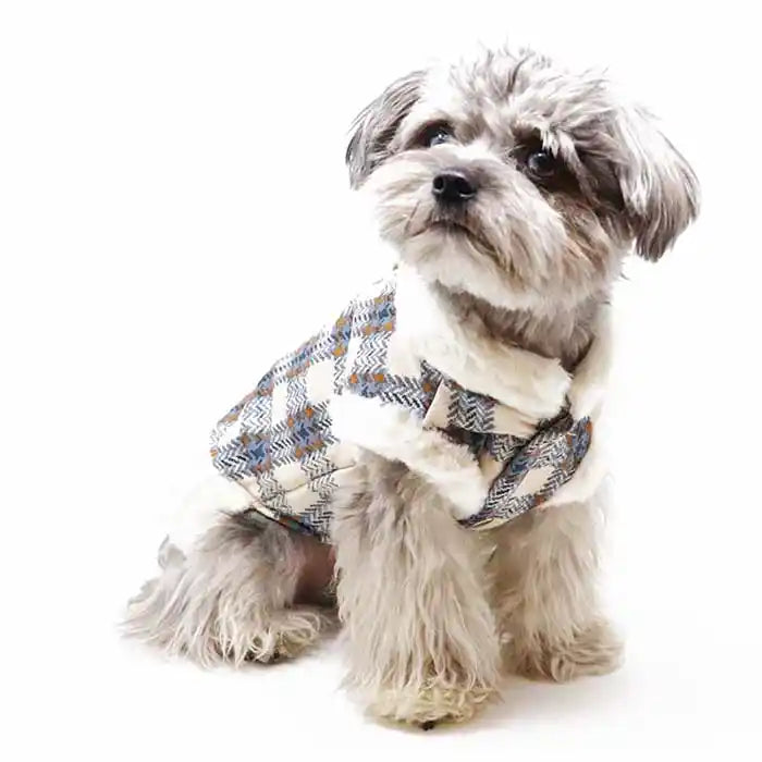 Blue Plaid Shearling Dog Jacket