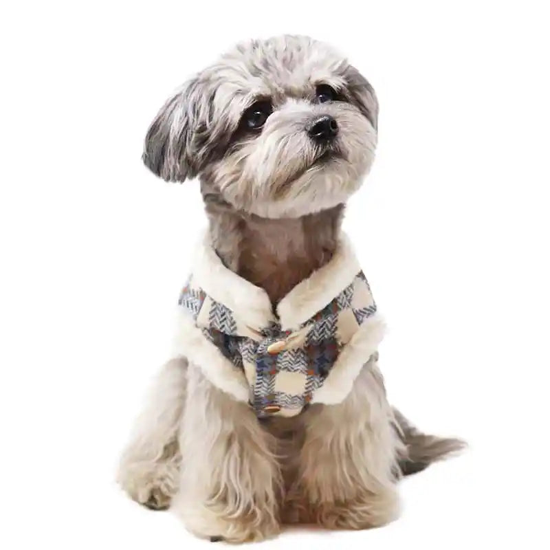 Blue Plaid Shearling Dog Jacket