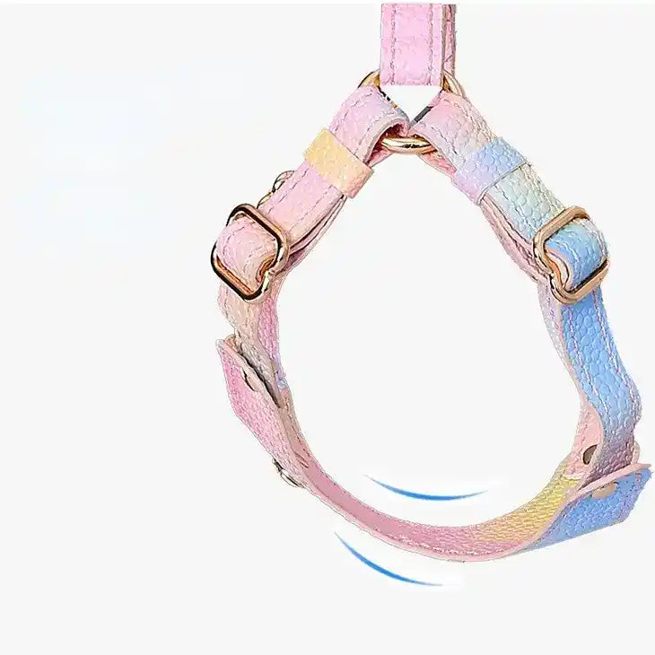 side view of ombre vegan leather harness & leash set for small dog or cat