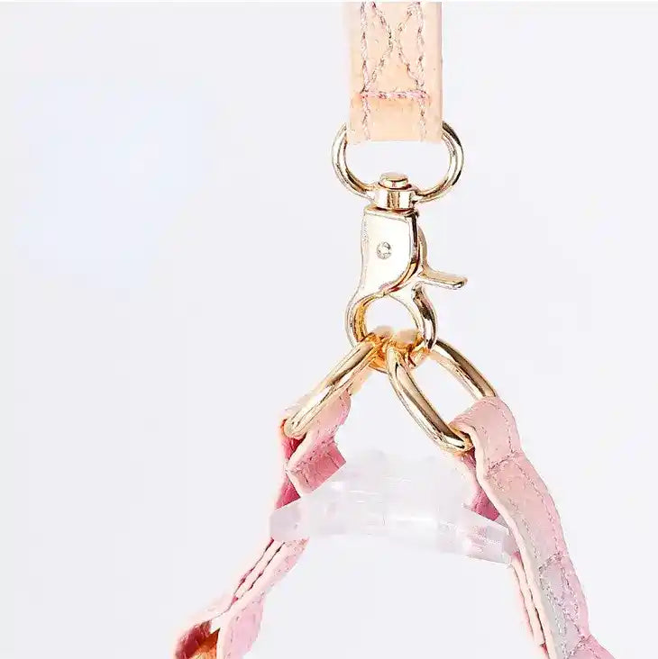 closeup of hardware - ombre vegan leather harness & leash set for small dog or cat