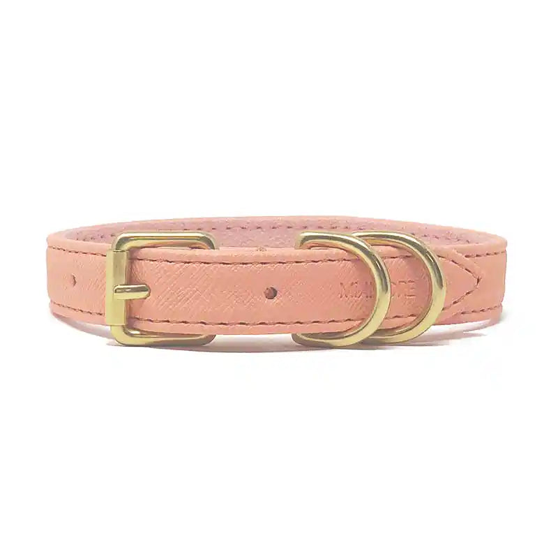pink peach saffiano faux leather luxury dog collar