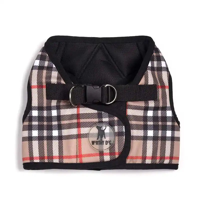 tan plaid dog vest harness