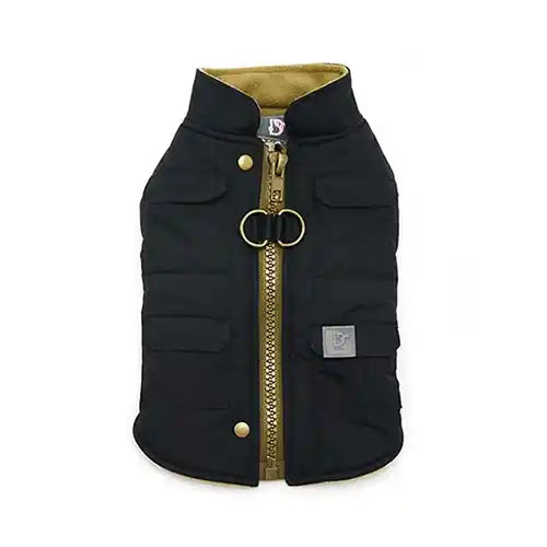 pocket runner black dog coat with built in harness