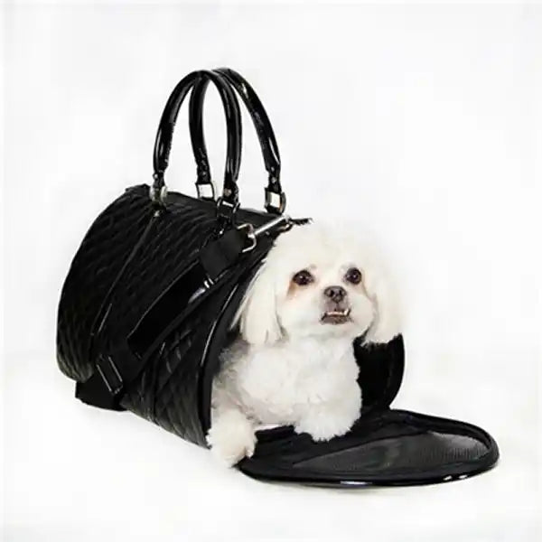 luxury quilted black pet carrier