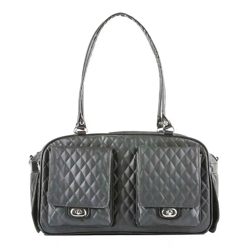 luxury black quilted pet carrier
