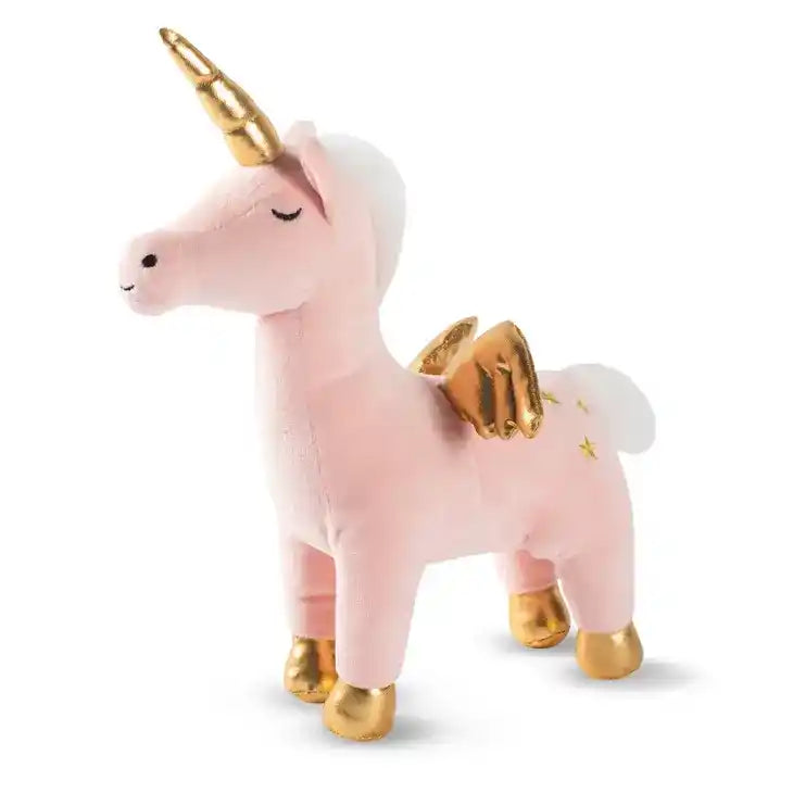 pink unicorn plush squeaky crinkly dog toy