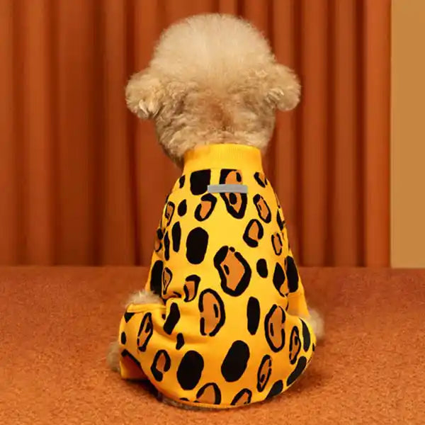 huts and bay yellow animal print dog pajamas / onesie