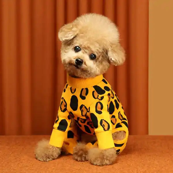 huts and bay yellow animal print dog pajamas / onesie