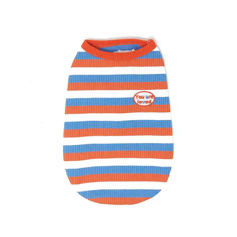 striped red and blue sleeveless dog tee